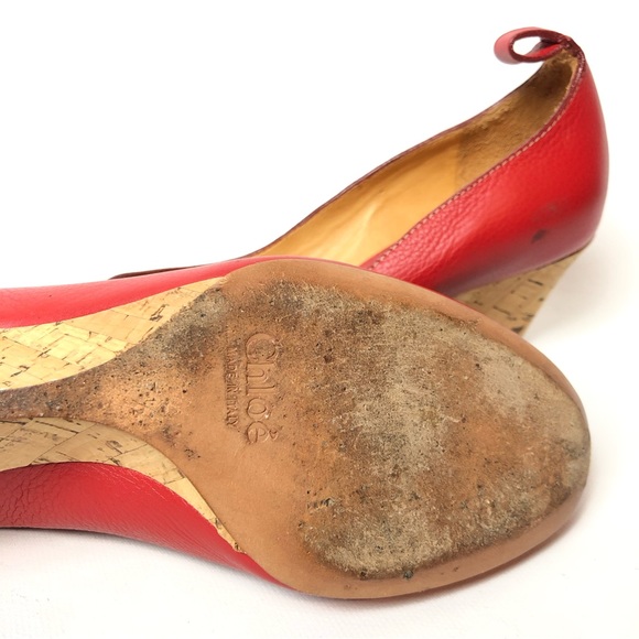 Chloe Red Leather wedge - Size 37 1/2. - Picture 5 of 6